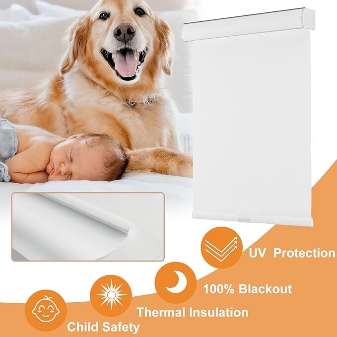 Clearance White Free-Stop Cordless 100% Blackout Roller Shades for Window Blinds