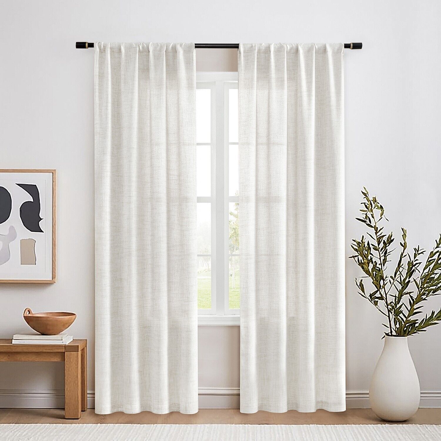 2 Panel Semi Sheer Curtains Cotton Linen Window Drapes Boho Living Room Decor