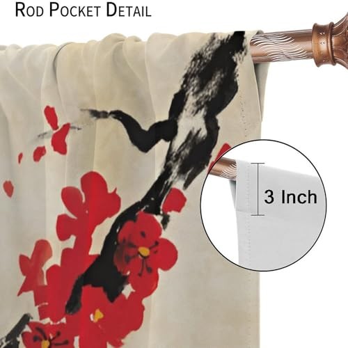 Oriental Cherry Branch Curtains, 20.5″W x 45″L (Pack of 2) Cherry Blossom-9