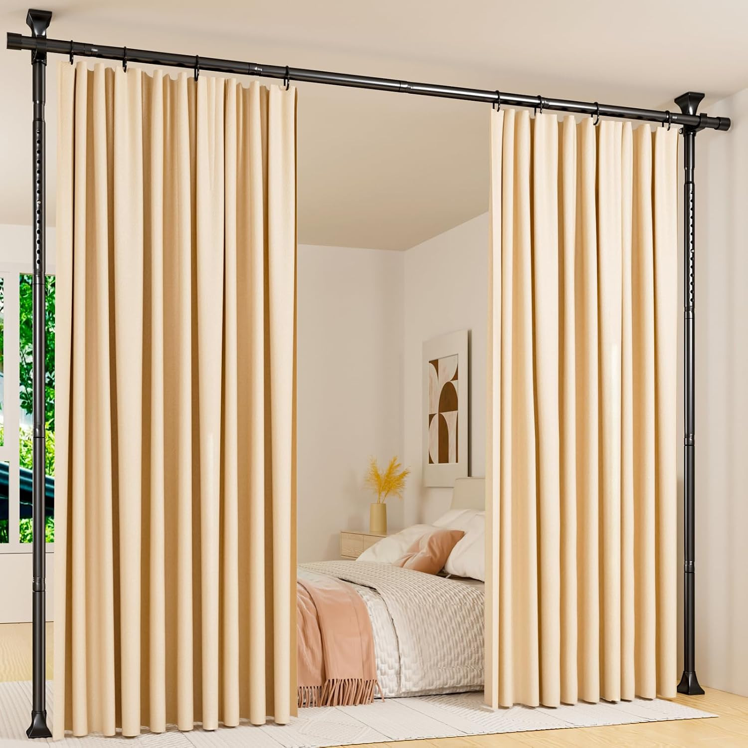 Room Divider Curtain Rods No Drilling, Adjustable 4-10Ft Wall Divider