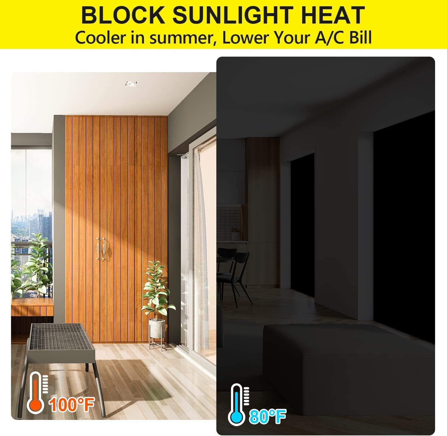 100% Blackout Window Cover Film, Portable No-Drill Shades for Sun Protection