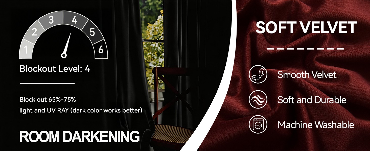 Velvet Ruby Wine Curtain 96 inch Long – Curtains Block Light Rod Pocket Thermal