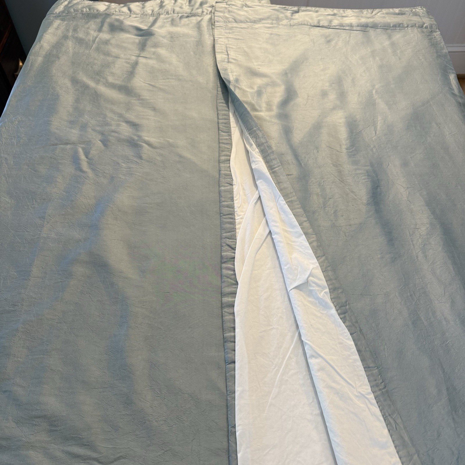 VTG Silk Curtain Panels SET 2 Light Blue Thermal Blackout Double Lined 47×90 Ea