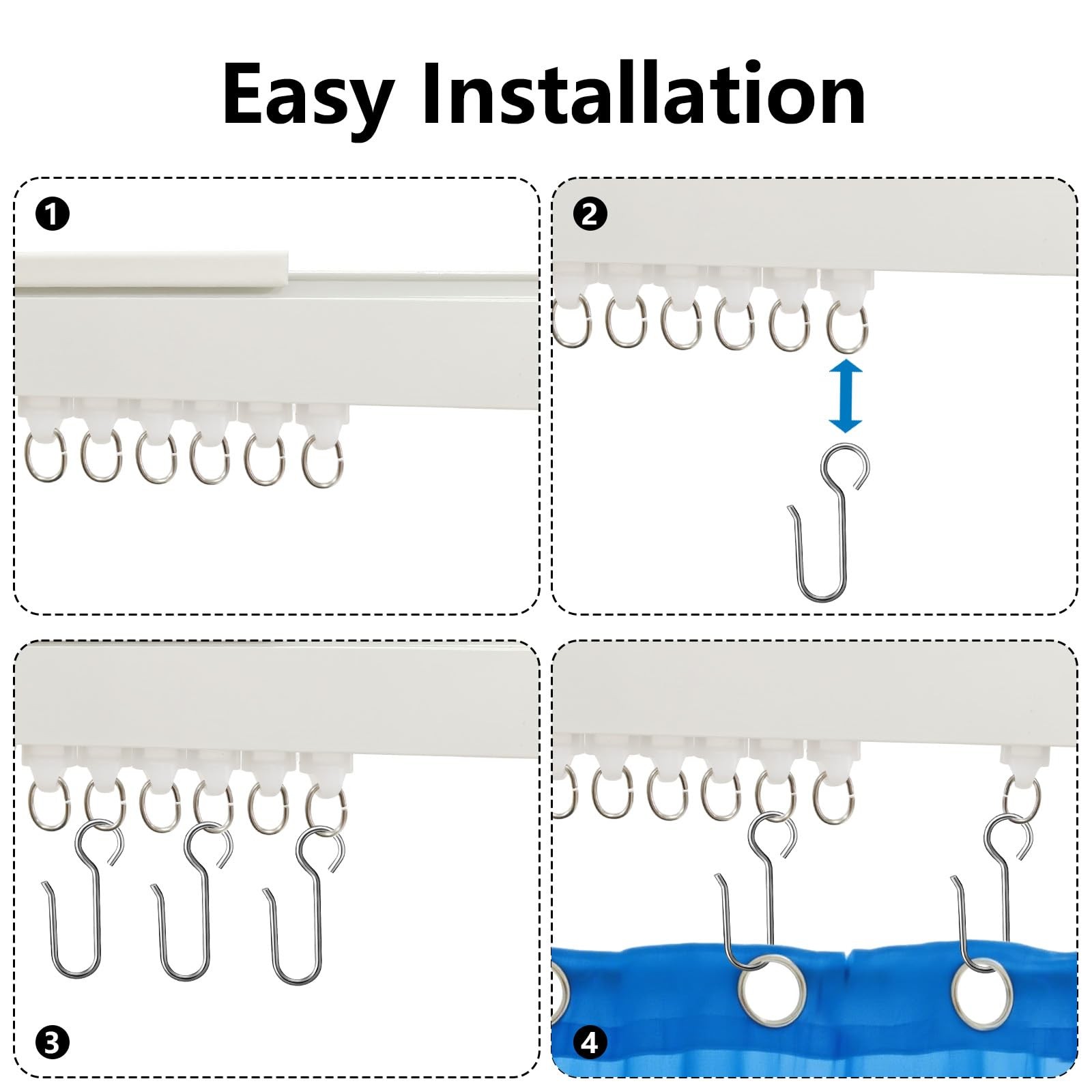 Curtain Tracks Ceiling Wall Mounted White Thickened Style Curtain Tracks with…