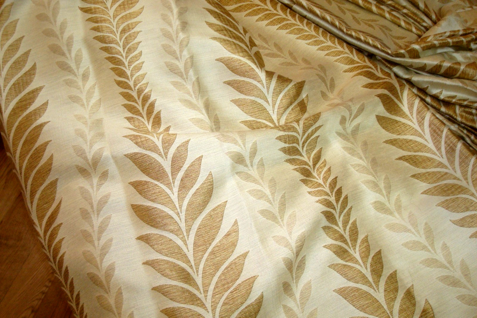 Gorgeous Custom DRAPES Gold Leaf Trellis Jacquard Pinch pleat 2 panels 85″ lg