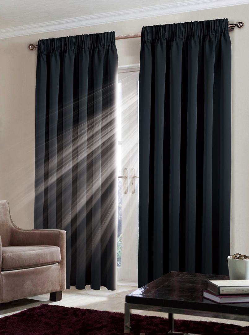 Pair Pencil Pleat Tape Top Plain Thermal BLACKOUT LINED Curtains with Tie Backs
