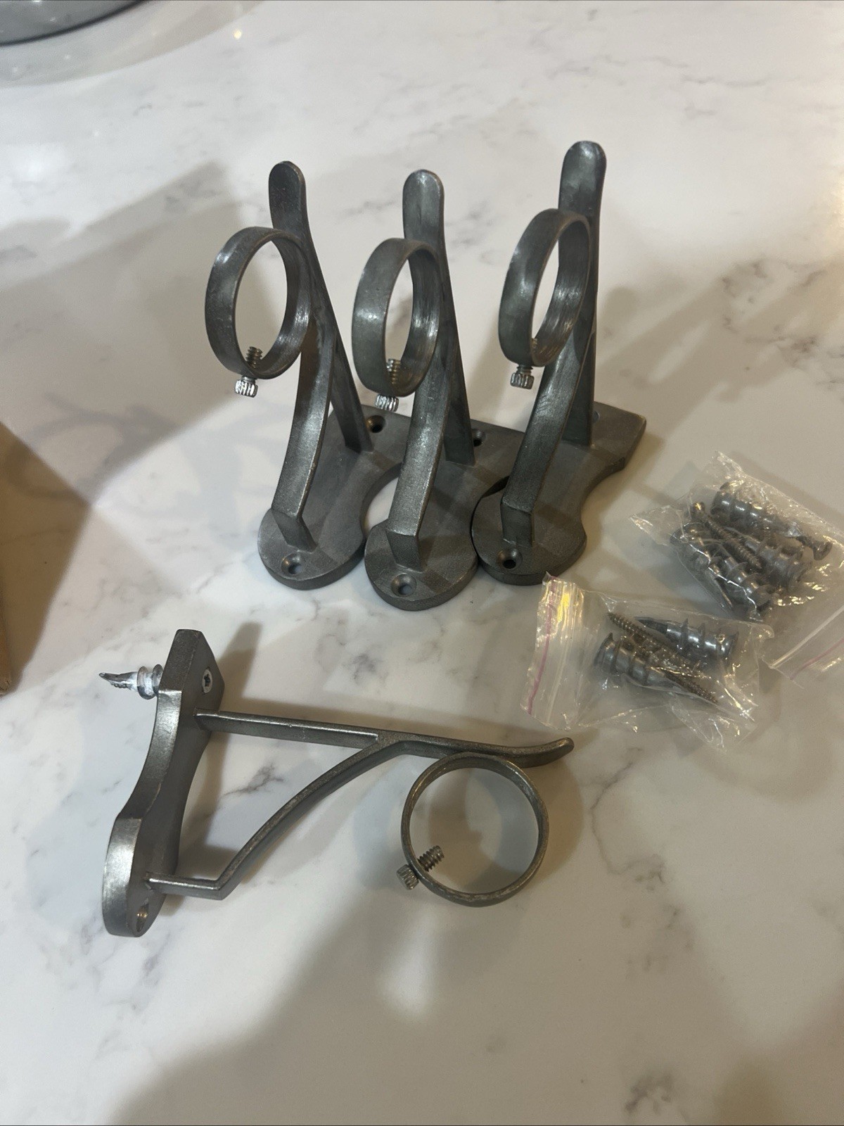 Pottery Barn Antique Pewter 1.25” Vintage Curtain Drapery Rod BRACKETS ~4 Pieces