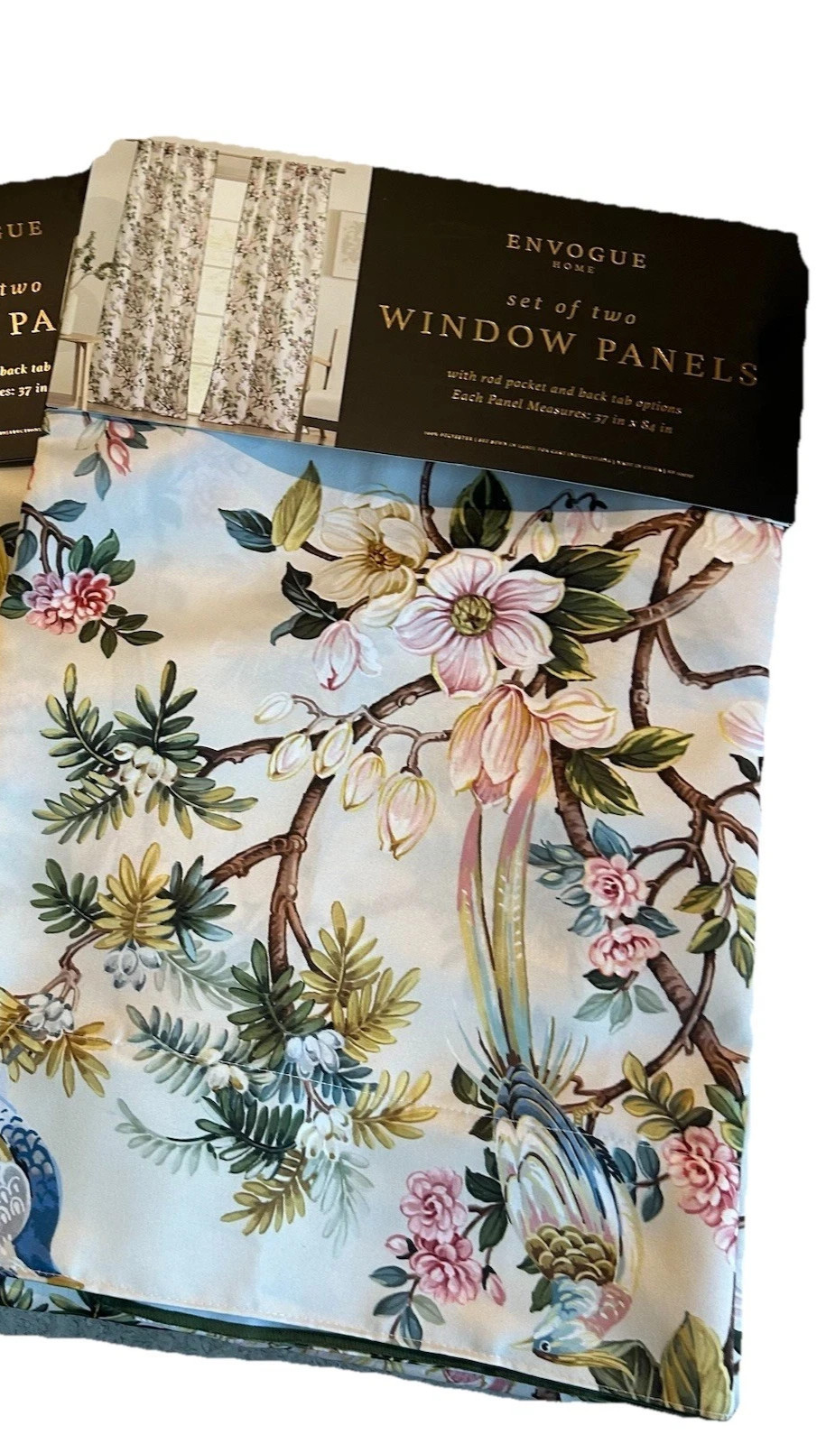 ENVOGUE Botanical Garden Floral Exotic Birds Set of 2 Curtain Panels 84” NEW