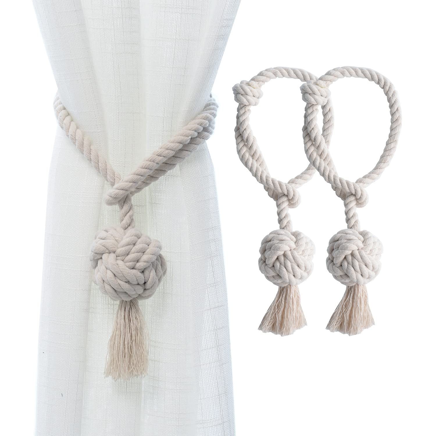 2 Pack Rustic Curtain Tiebacks – Outdoor Curtain Drapery 2 Pieces Beige