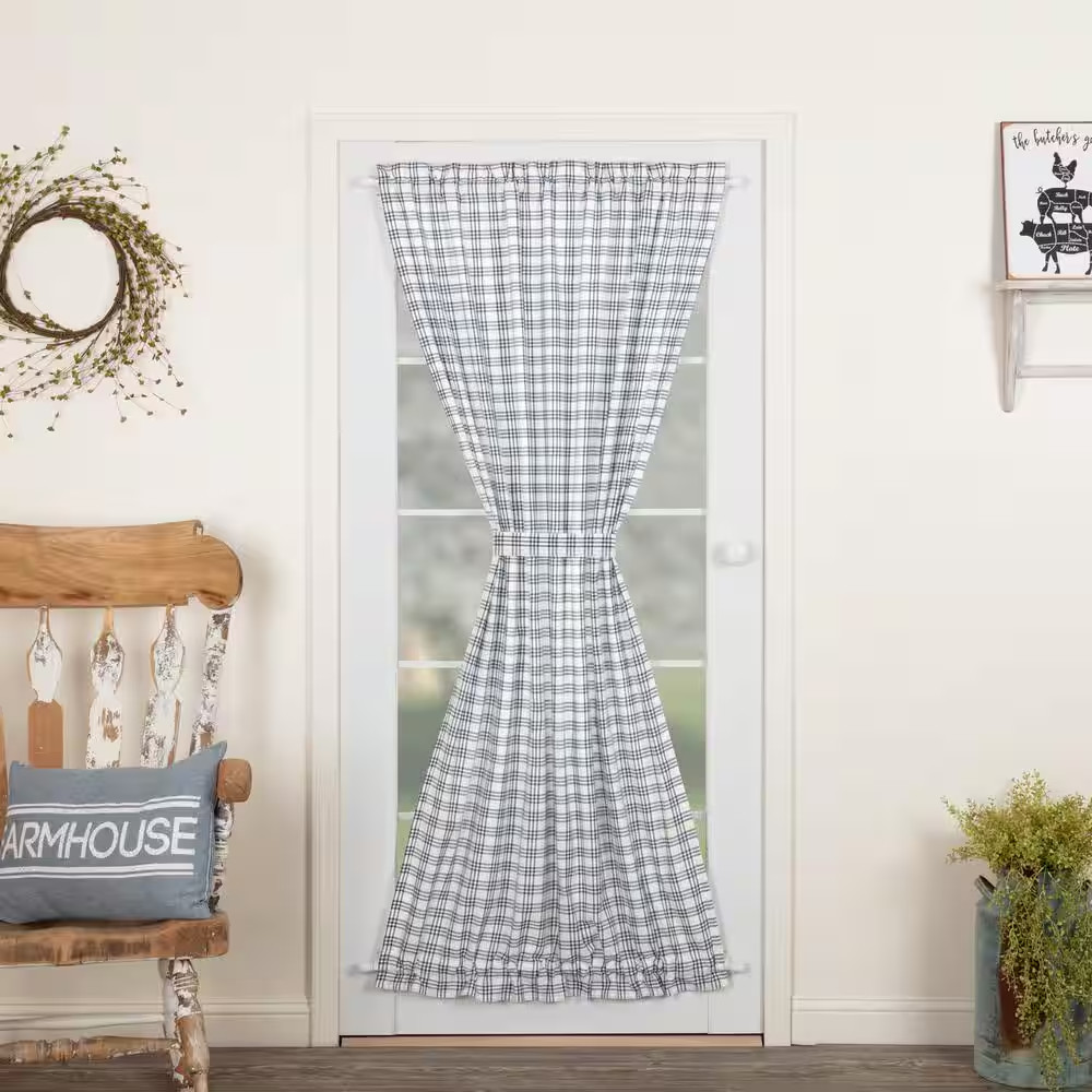Sawyer Mill Denim Blue Soft White Cotton Plaid 40 In. W X 72 In. L French Door L