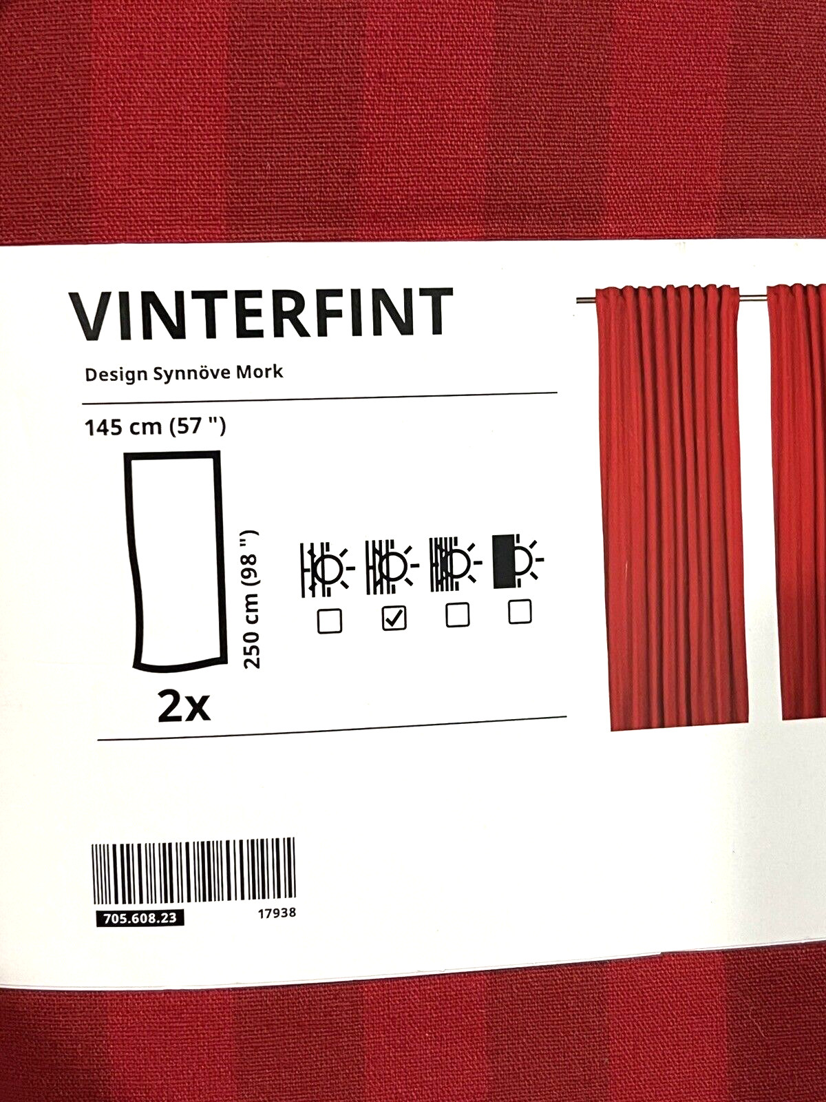 Ikea VINTERFINT Curtains 2 Panels (1 pair) 57″ x 98″ Red Striped Cotton/Jute