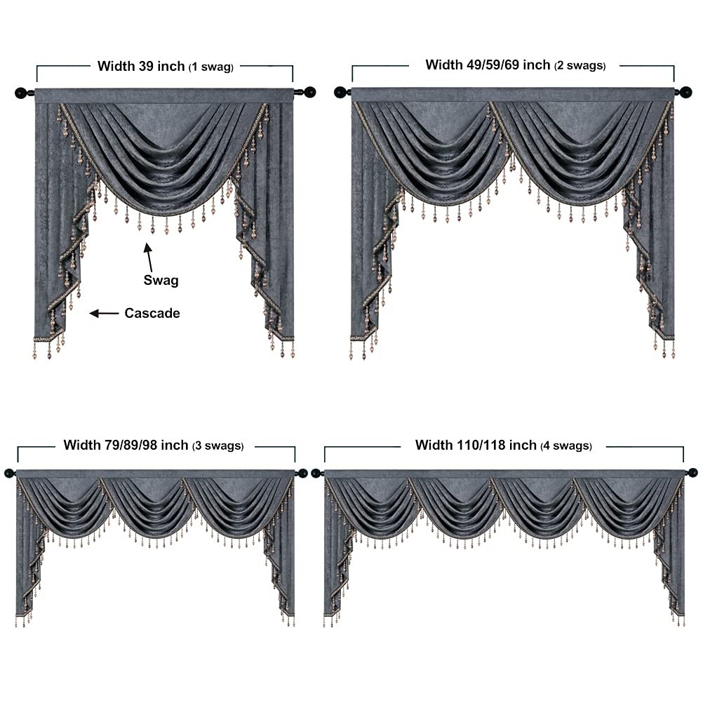 Elkca Double-Sided Chenille Valance For Living Roomgrey Curtains Valance Beads