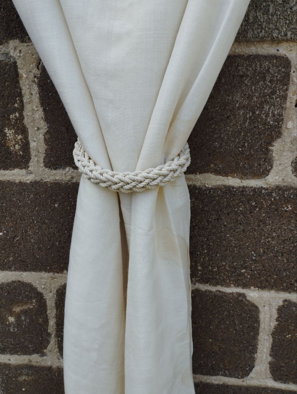 Ivory braided cotton curtain tie backs, curtain holdbacks, curtain holder