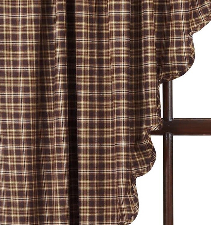 Country Drawstring Prairie Curtain Set Brown Cotton Plaid 63″ L x 72″ W Prescott