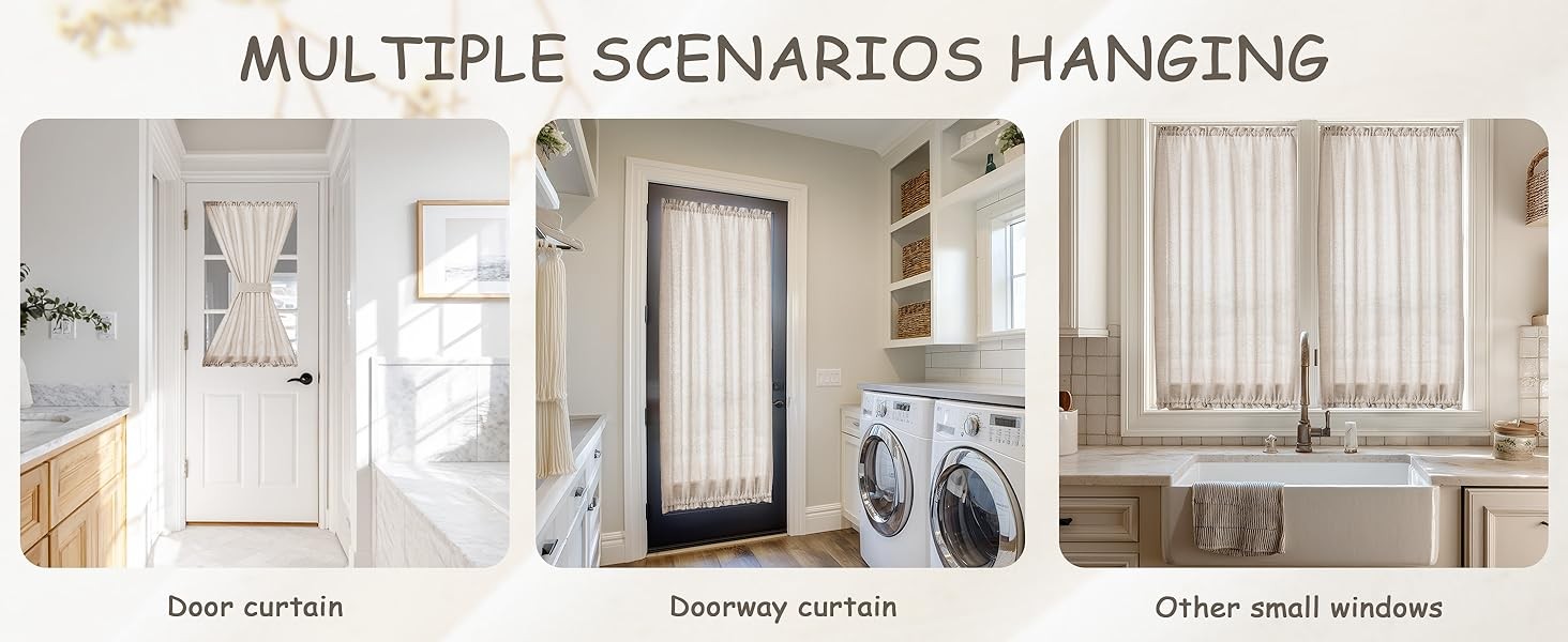 2 Pieces French Door Curtains Linen W35 x L72 Dual Rod Pocket Light Coffee Semi
