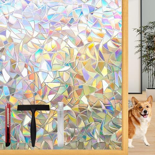 Rainbow Window Privacy Film with Installation 17.5 x 78.7 Inch Multicolor