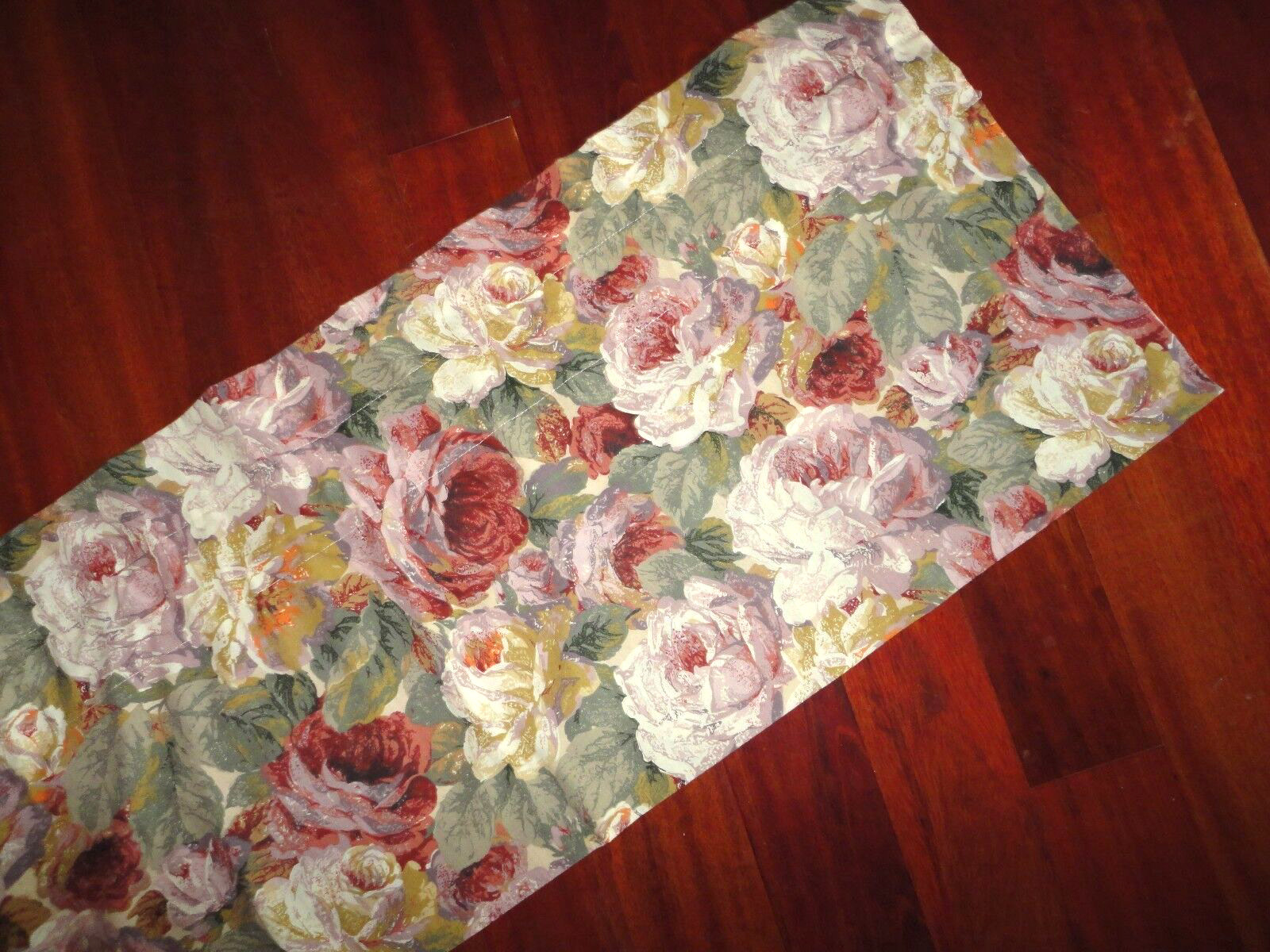 CROSCILL EVESHAM COTSWOLD CINNAMON FLORAL GREEN BLOUSON TAILORED VALANCE 17X86