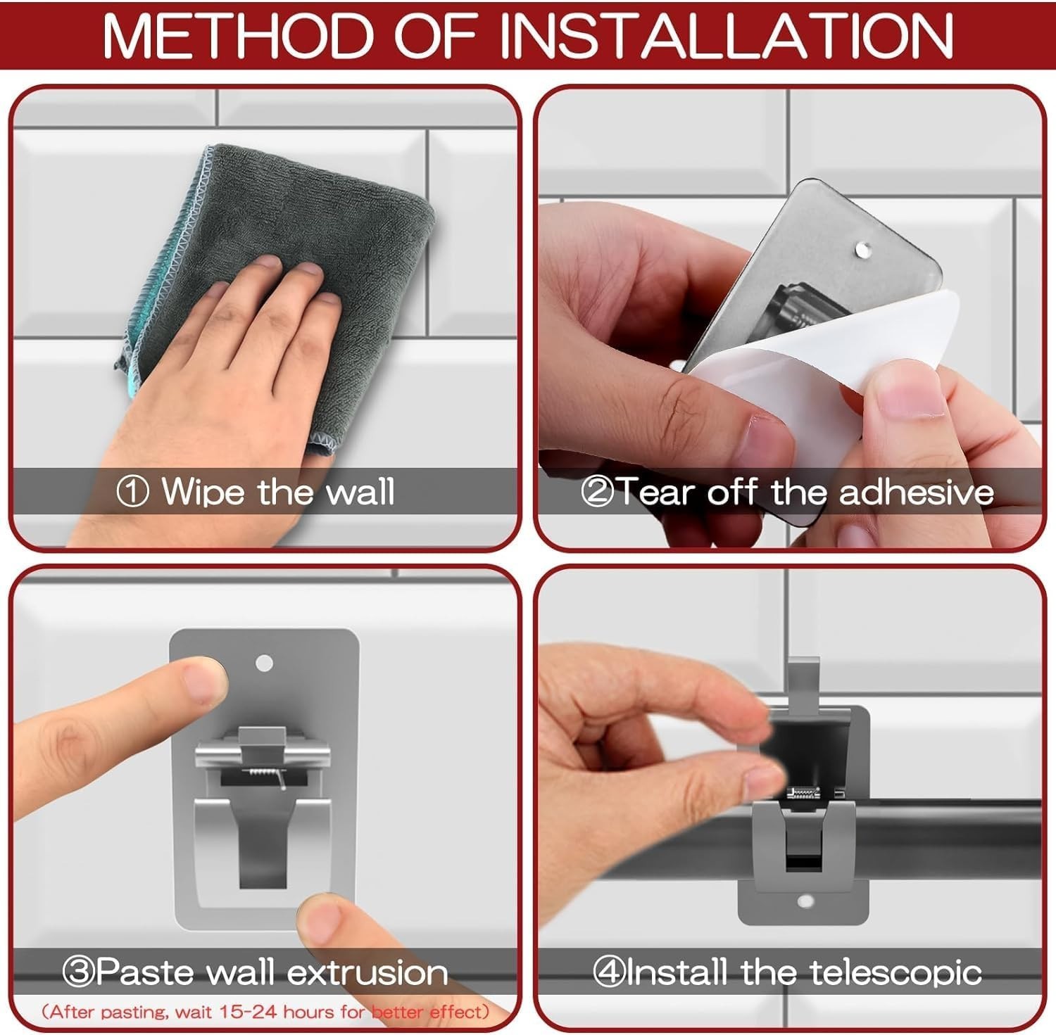 6 PCS No Drill Self-Adhesive Curtain Brackets – Elegant Silver Plastic Holders