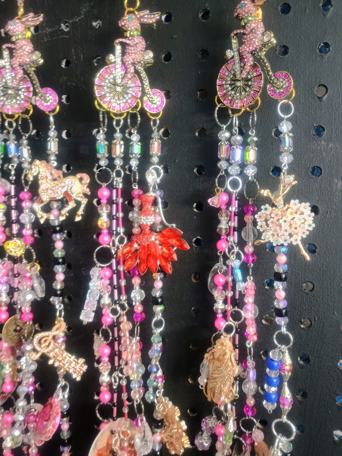 Bicycle Bunny Crystal Curtains With Charms, Set Of 7