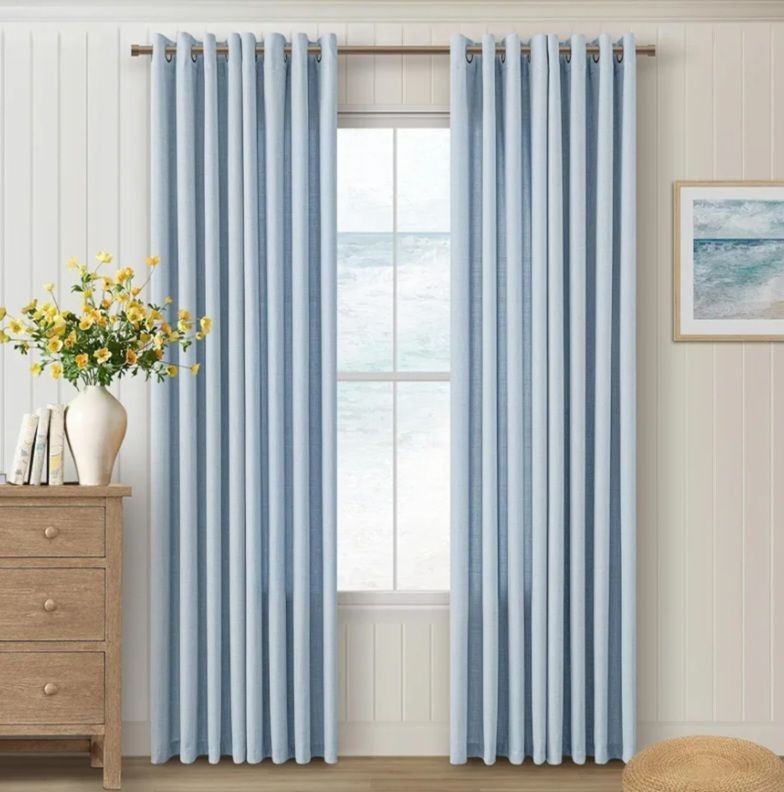 DUKIYO Light Blue Living Room Curtains 2 Panels Set Flax Linen 52×63