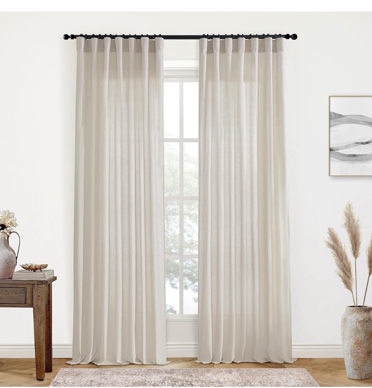 XTMYI Oatmeal Beige Back Tab/Hook Belt Linen Cotton Curtains 120”L(2 Panels set)
