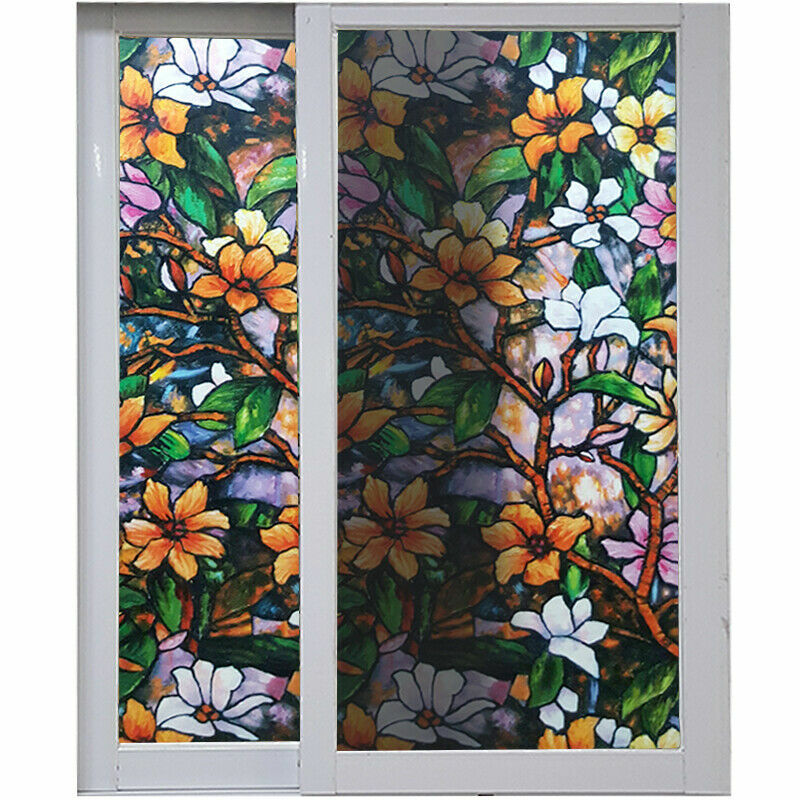 3D Flower Static Window Film Opaque Frosted Stained Glass Sticker Privacy Decor