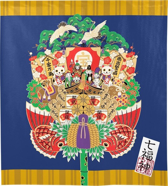Noren Japanese door curtain 33.5×35.4 in polyester 7Lucky Gods Fukumi Decoration