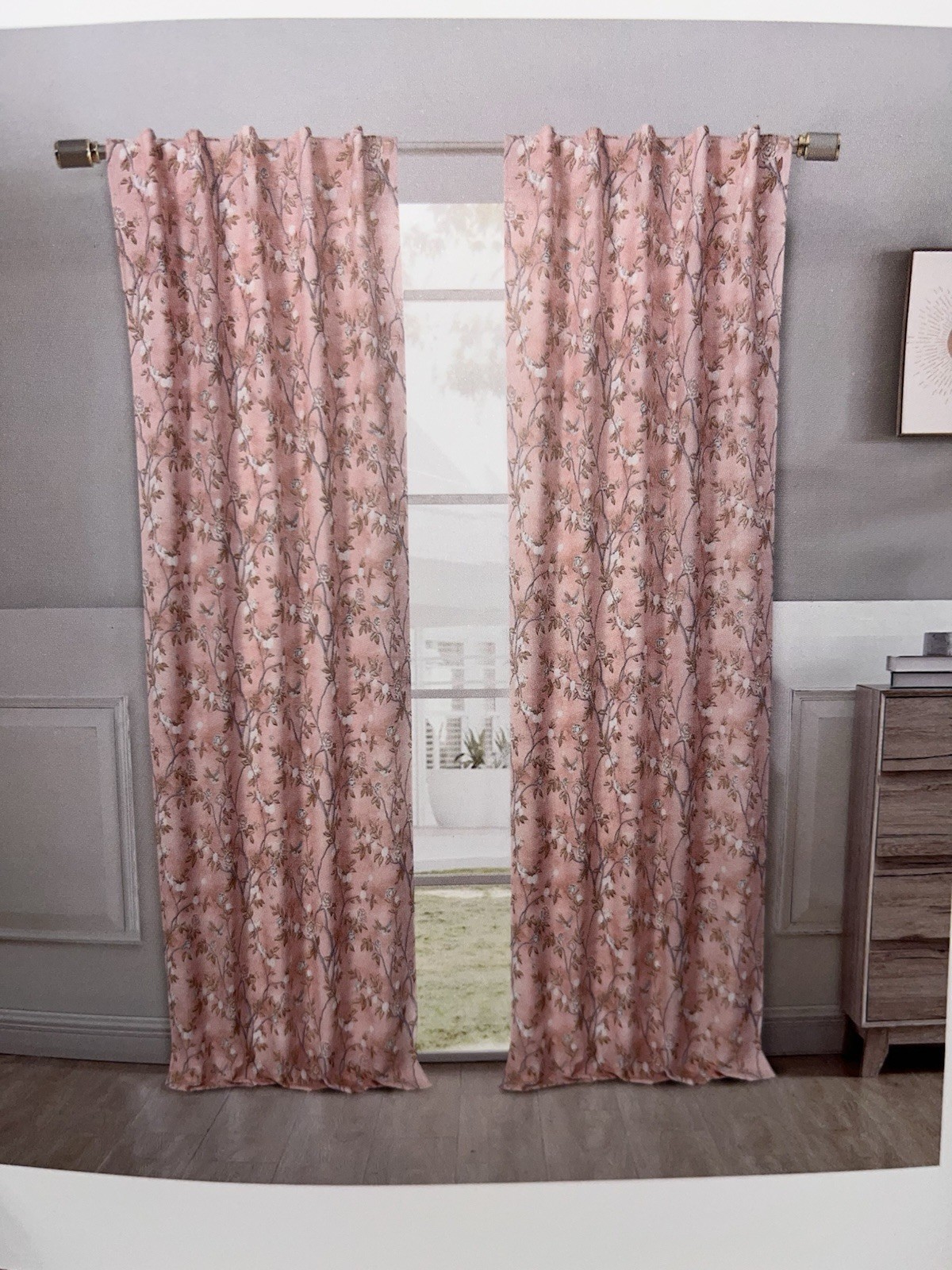 Laura Ashley Pink Chinoiserie Floral Bird Set of 2 Curtain Panels 38×84 in.