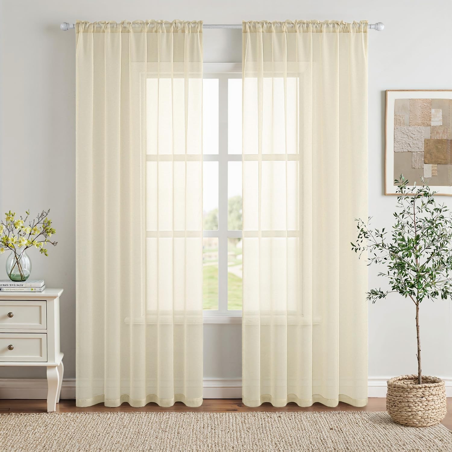 Versatile Sheer Light Cream Curtains for Bedrooms & Living Rooms – 54×84 Inches