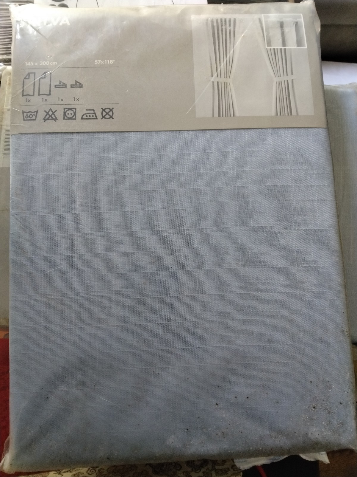 IKEA LIVA 57×118 Gray Linen Rod Pocket Curtain Panel Light Filtering