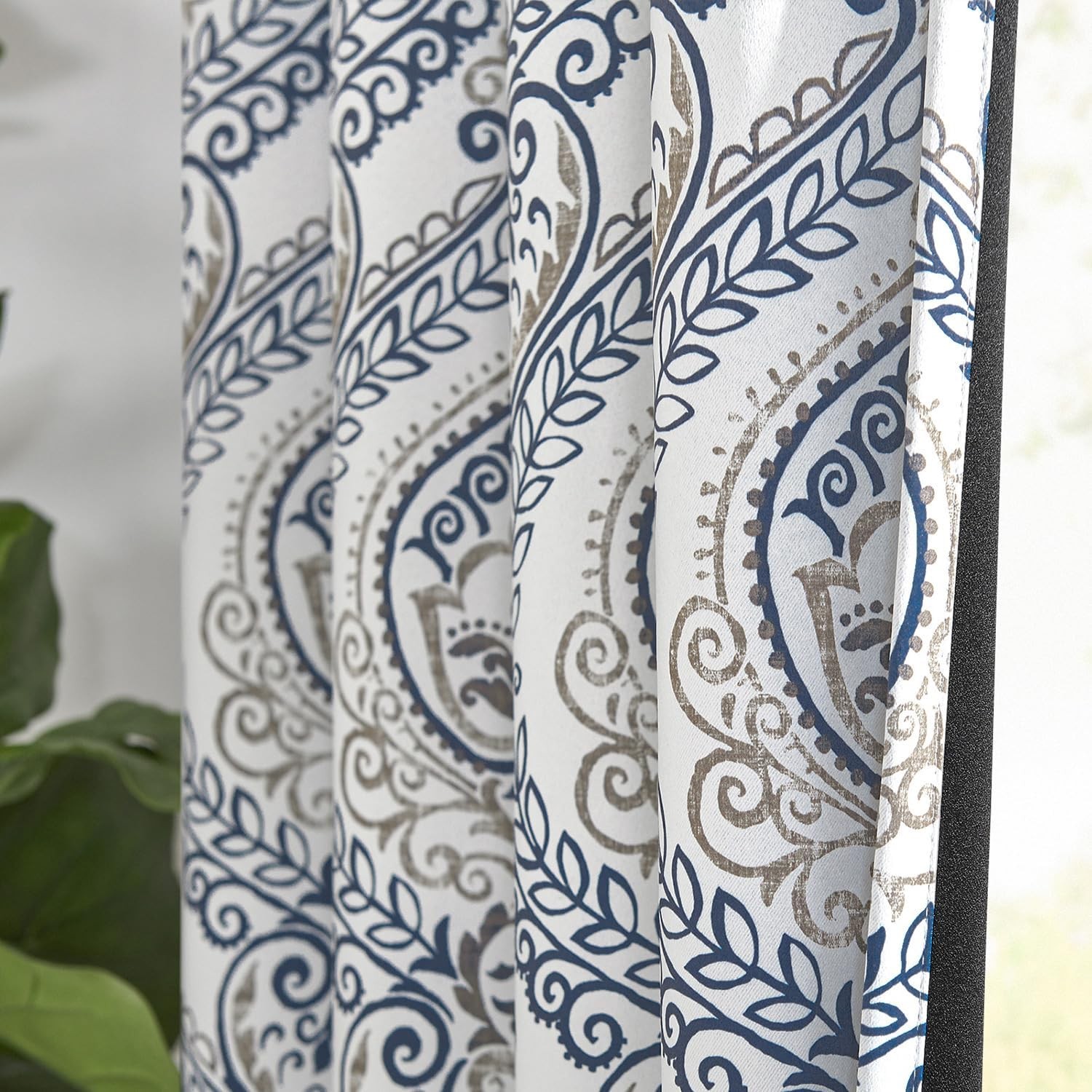 Blue Damask Blackout Curtains 96″ Grommet Thermal Insulated Drapes Set of 2