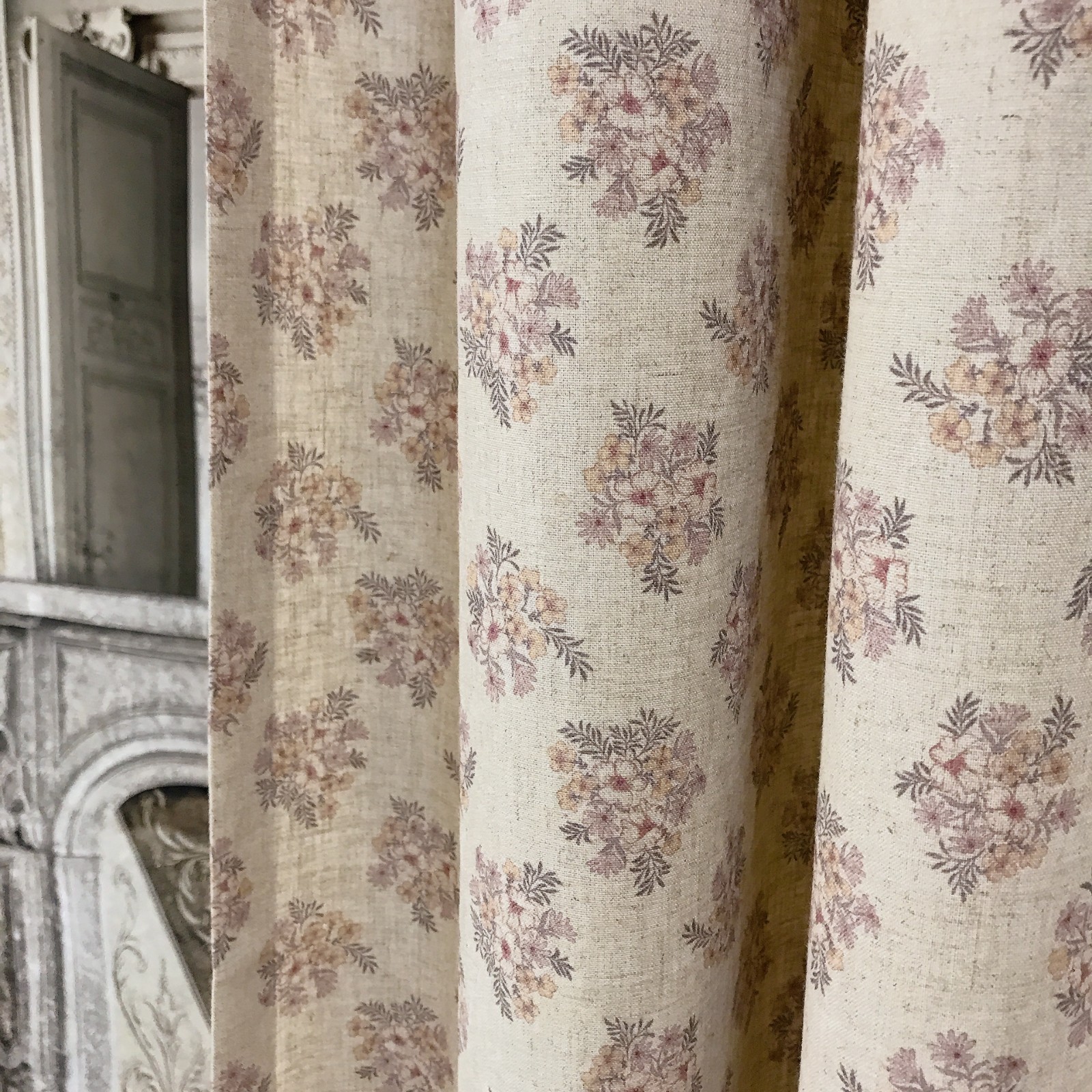 Custom Linen Blend Floral Curtains Beige Handmade Window Drapery Panels for Home