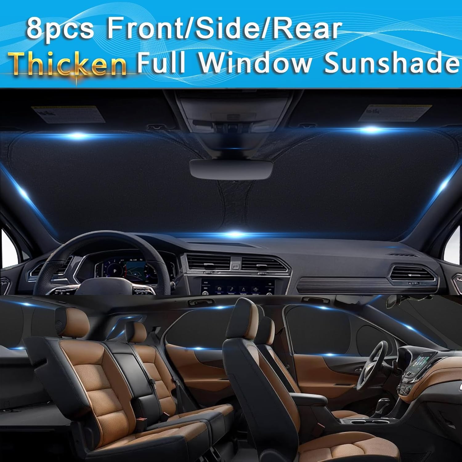KMF 8pcs Thicken Full Window Sun Shades for Tesla Model Y 2020-2024