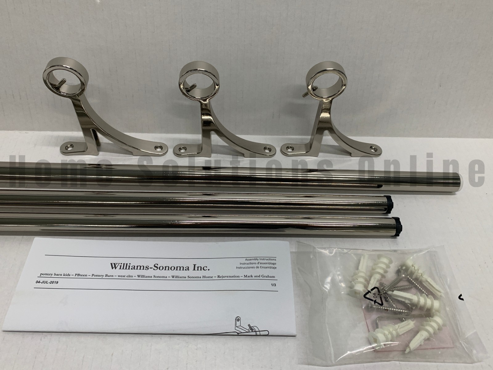 Pottery Barn Standard Curtain Rod & Bracket Nickel 0.75″ 48-88 #R6015
