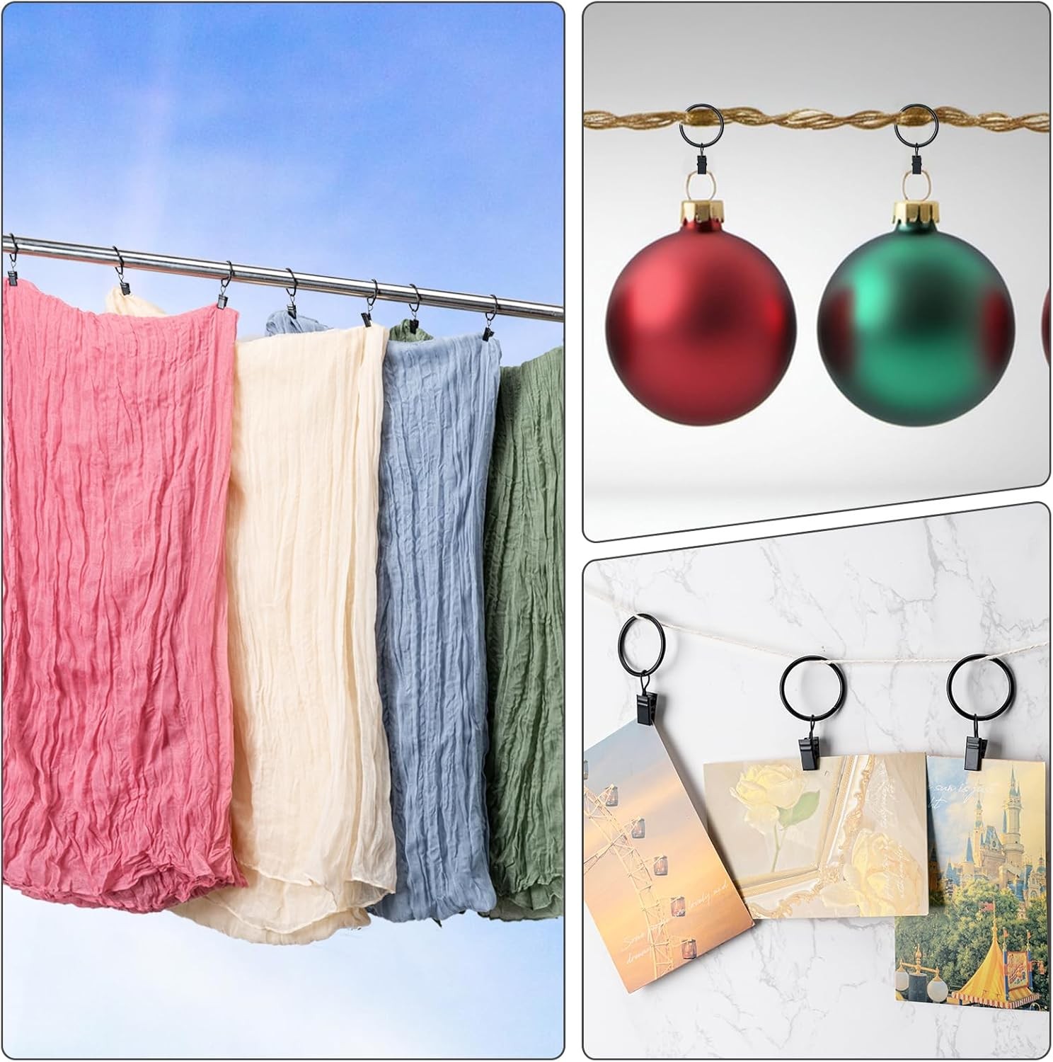 36 Pack Curtain Rings with Clips, Drapery Clips with Rings, Hangers Drapes Rings