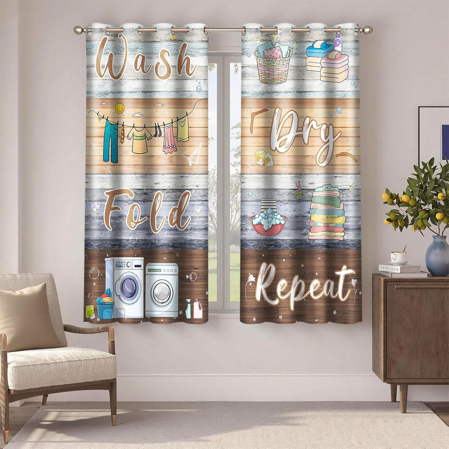 Laundry Curtains for Windows 4263Inch Wash Dry Fold Repeat Wooden Blackout Curta
