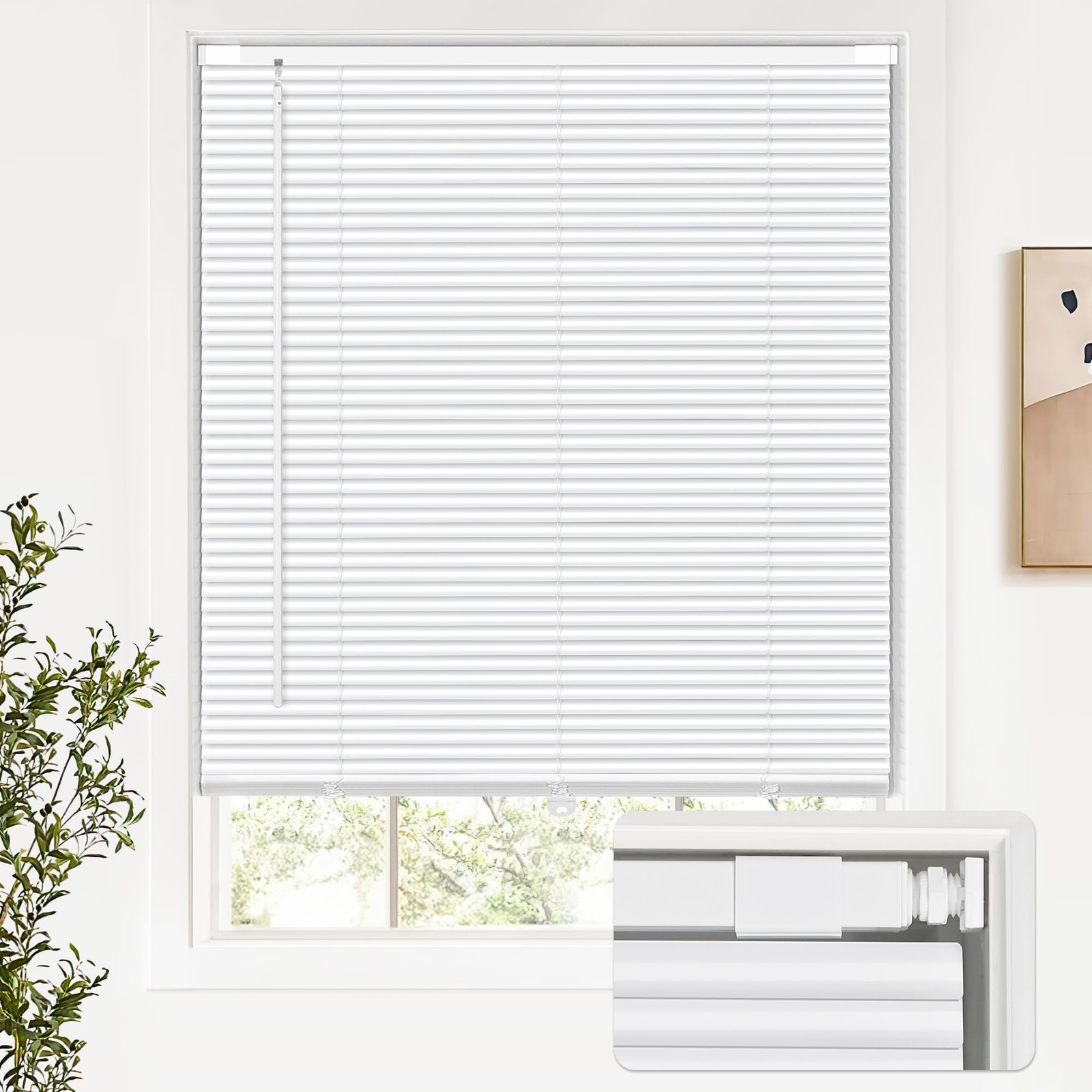 No Drill Cordless Mini Blinds, White 29″x48″