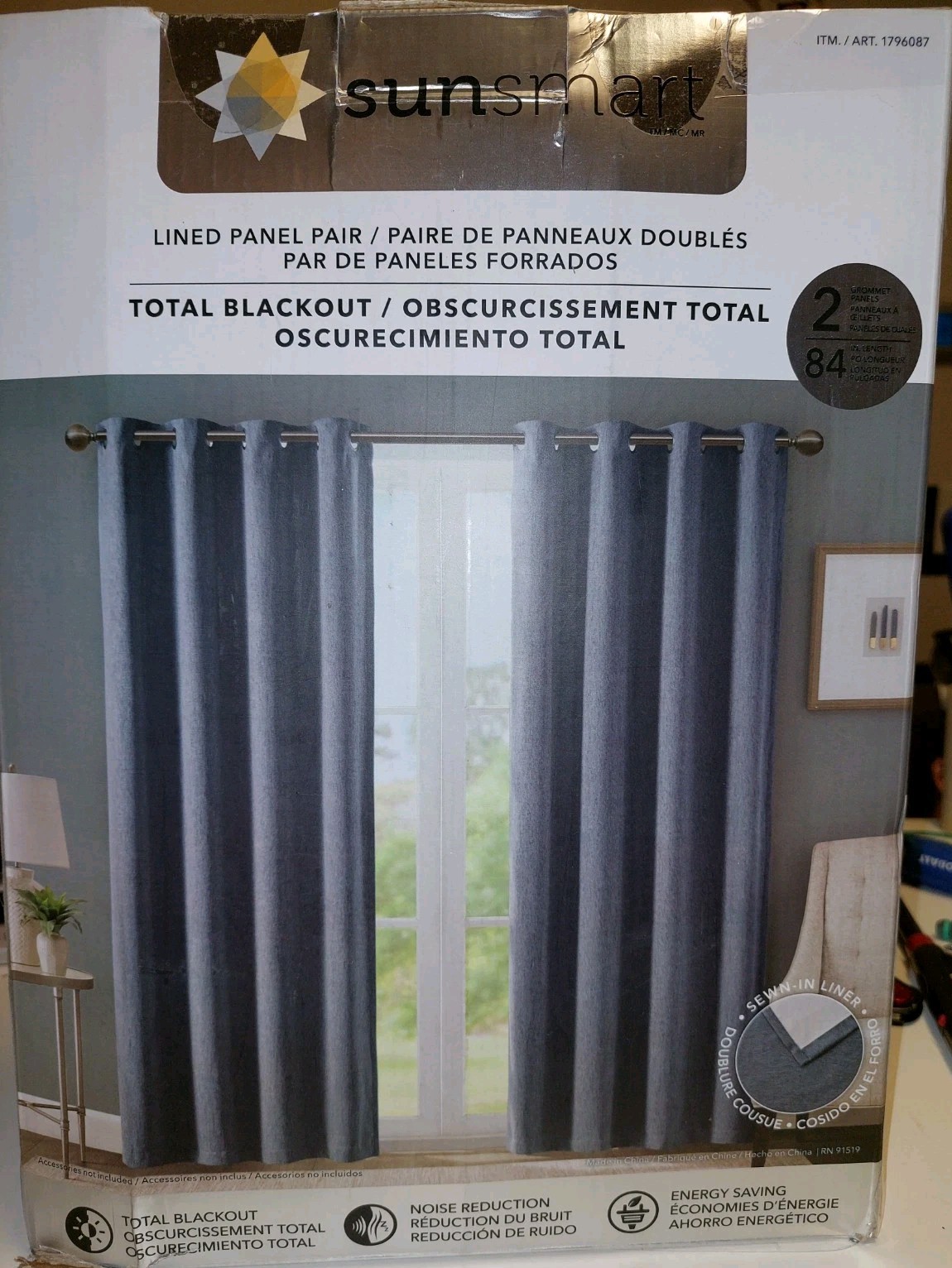 💤SunSmart Total Blackout Curtain Panels – 2-Pack – Indigo Blue – ITM# 1796087
