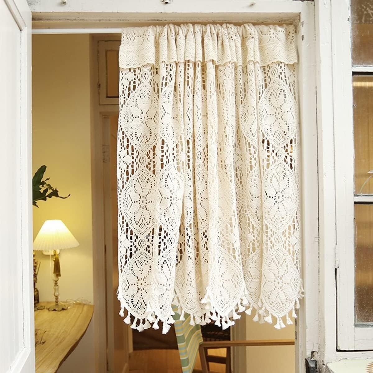 Lace Rustic Crochet Kitchen Window Curtain Valance Cafe Tiers Farmhouse Decor