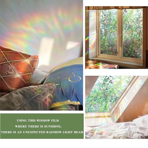 Rainbow Window Privacy Film with Installation 35.4 x 78.7 Inch Leaf Rainbow