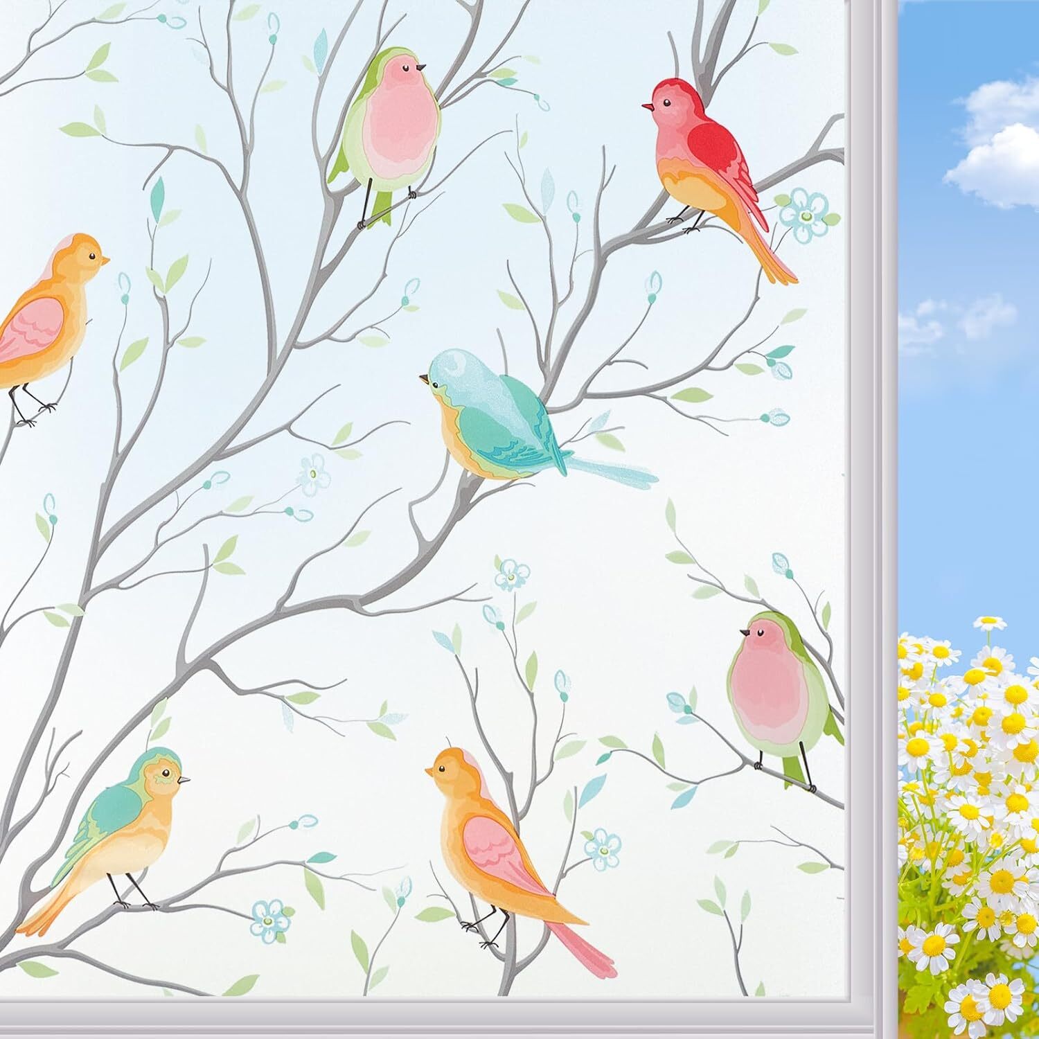 17.5X78.7 Inch White Frosted Bird Window Film Decorative Privacy Covering