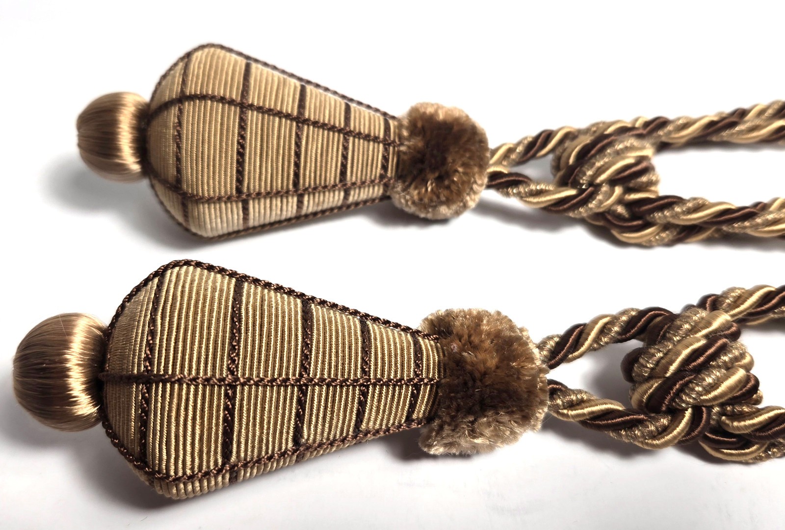 Gold Ornate Large Tassel Drapery Tie Back Corded Set of 2
