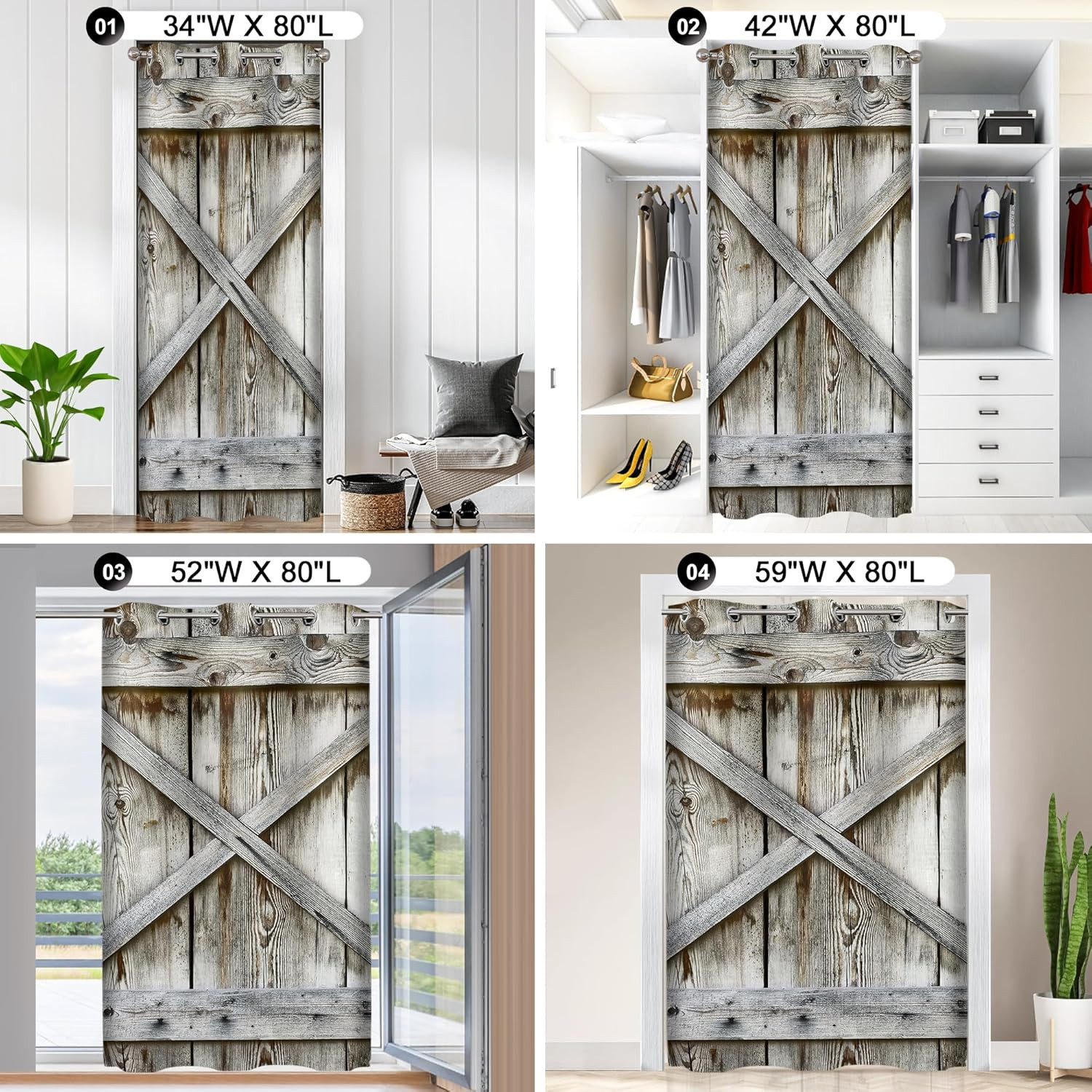 Barn Door Curtains for Doorways, Rustic Farmhouse Blackout Privacy Door Curtain
