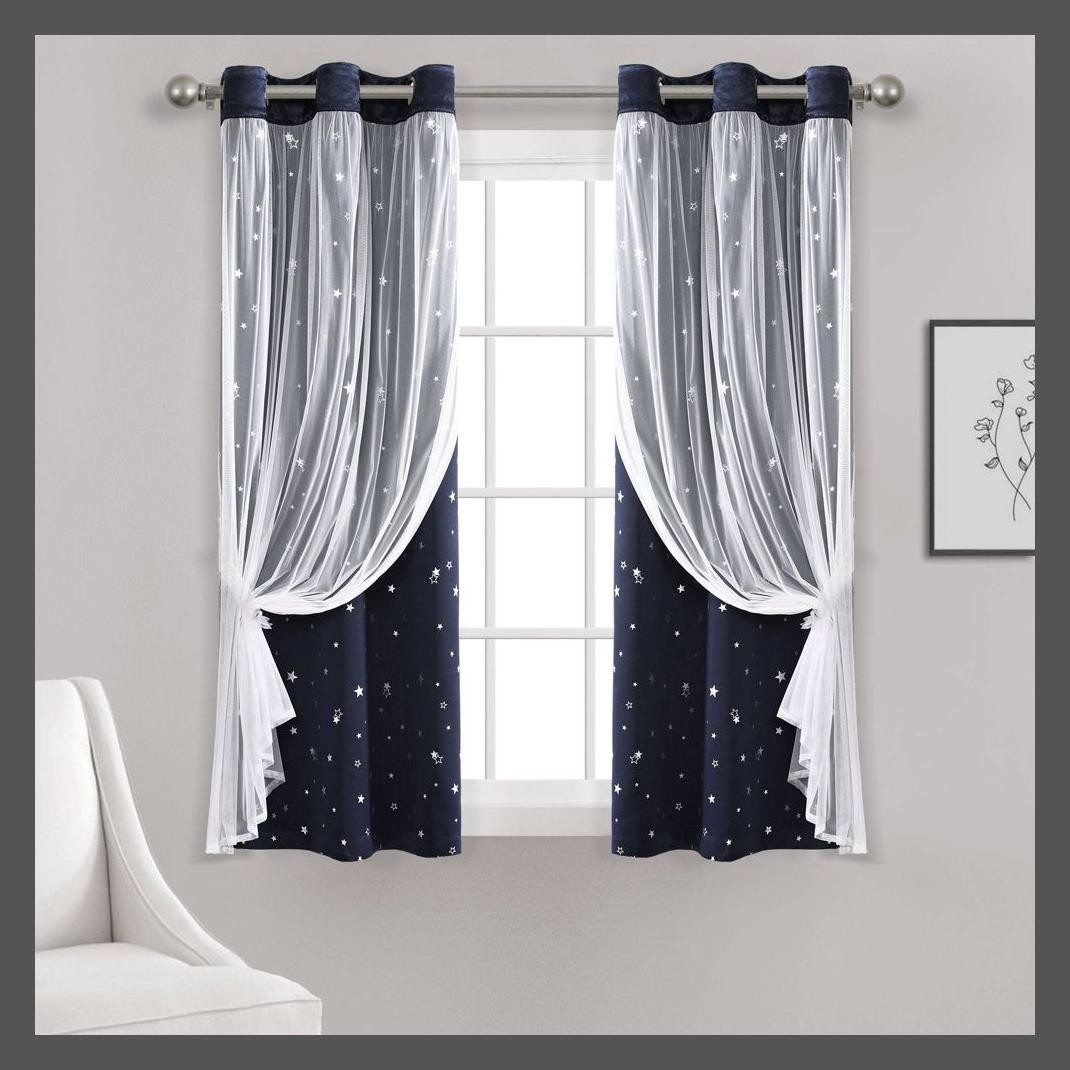 38″x63″ Kids’ Star Sheer Insulated Grommet Blackout Window Curtain Panel Set