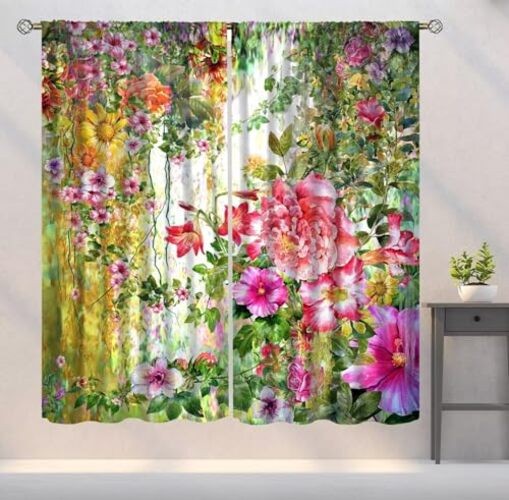 Flower Blackout Curtains Spring Garden 20″W x 45″L (Pack of 2) Floral-3