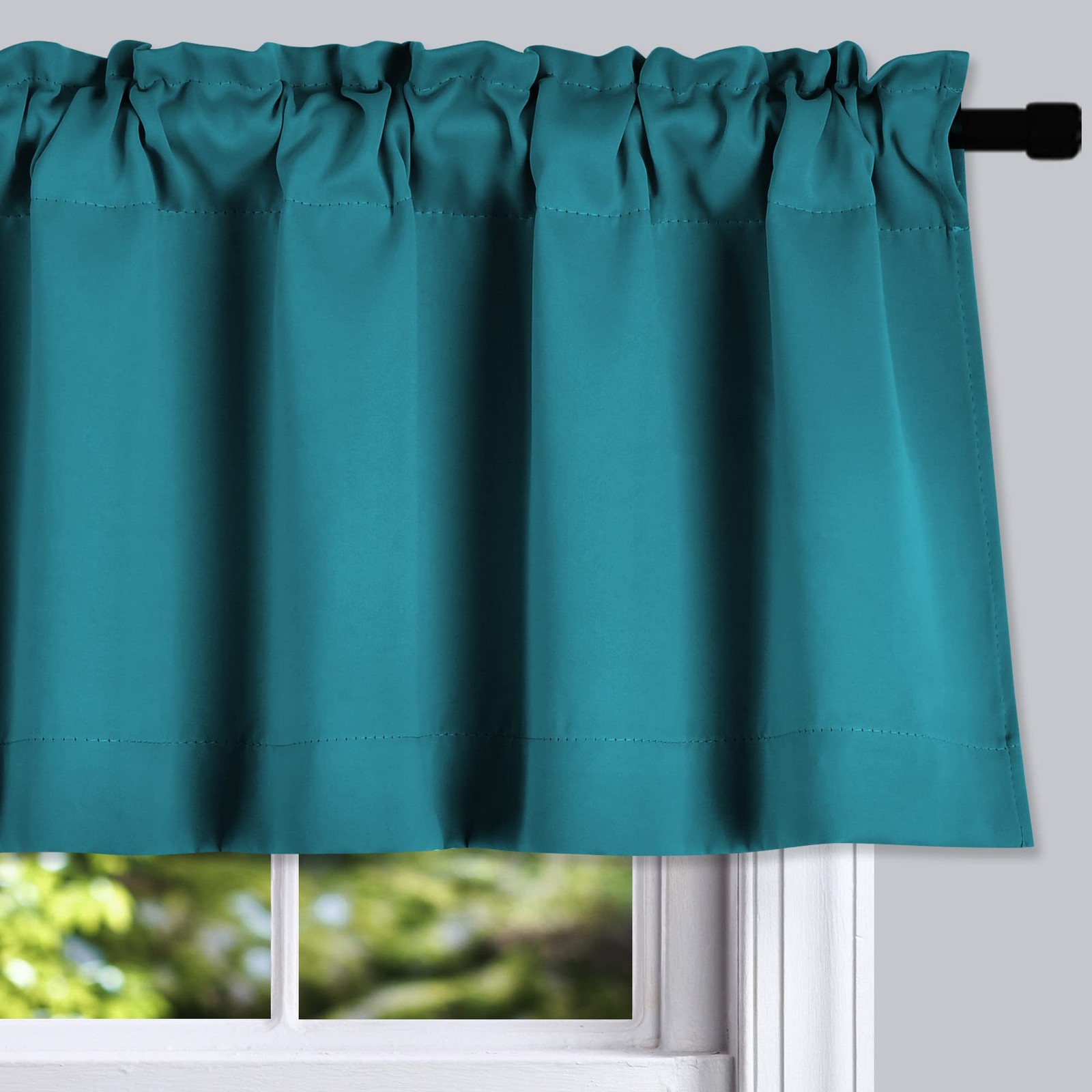 DONREN Teal Valances for Kitchen Small Windows Rod Pocket 2 Panels 42×18 Inches