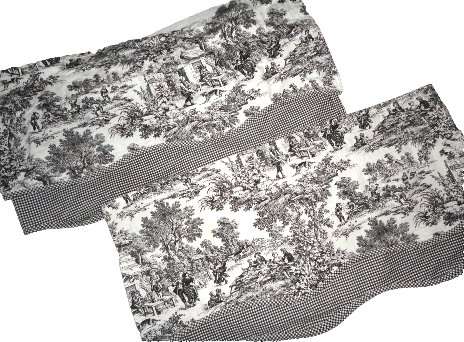 A L ELLIS COUNTRY TOILE BLACK WHITE GINGHAM ROOM AT THE TABLE (2) VALANCES 17X64