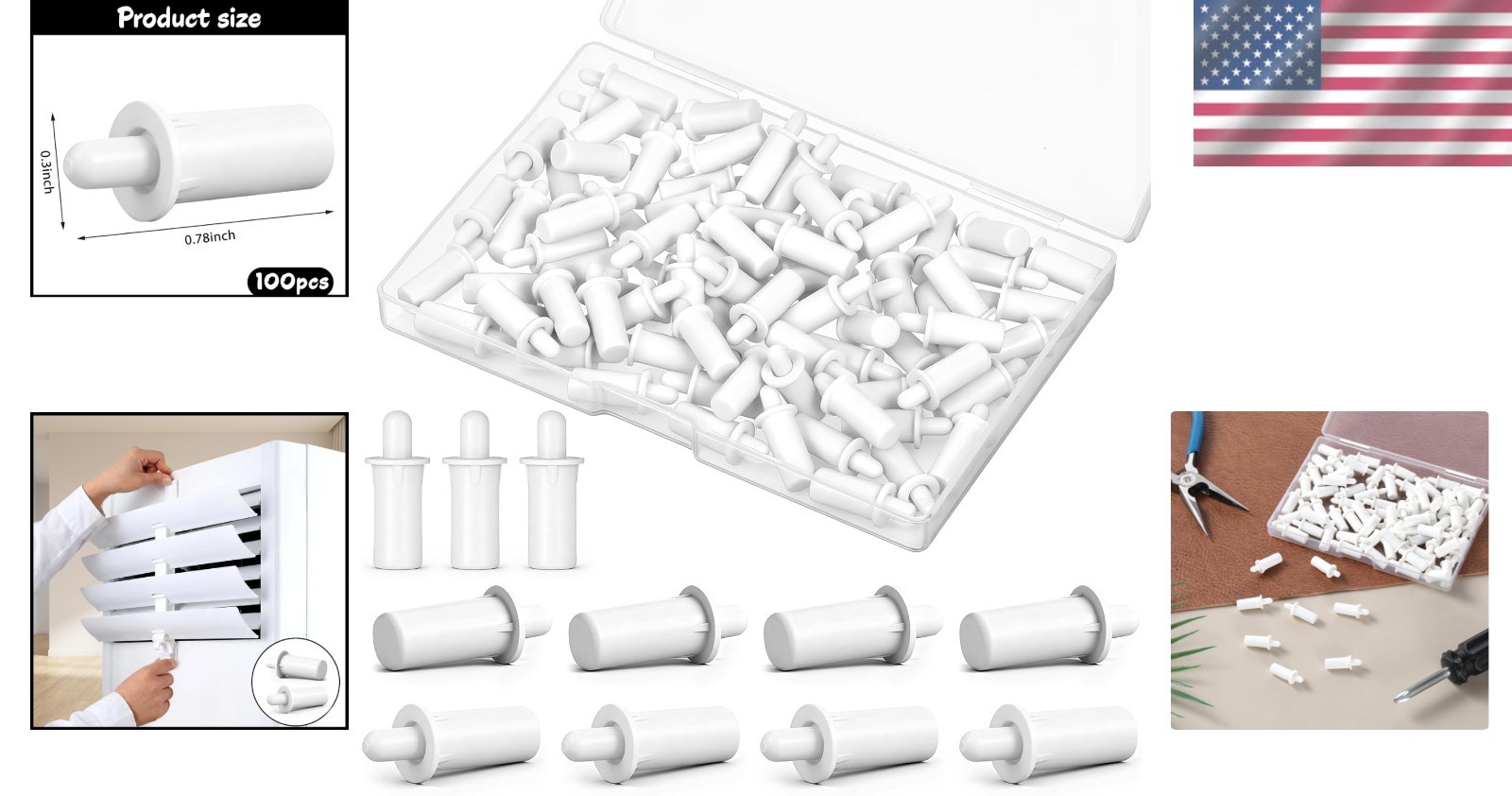 Spring-Loaded Replacement Pins – 100 Pack for Plantation Shutter Repairs