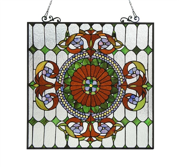 Stained Glass Tiffany Style Window Panel Arts & Crafts 25×25 ONE THIS PRICE