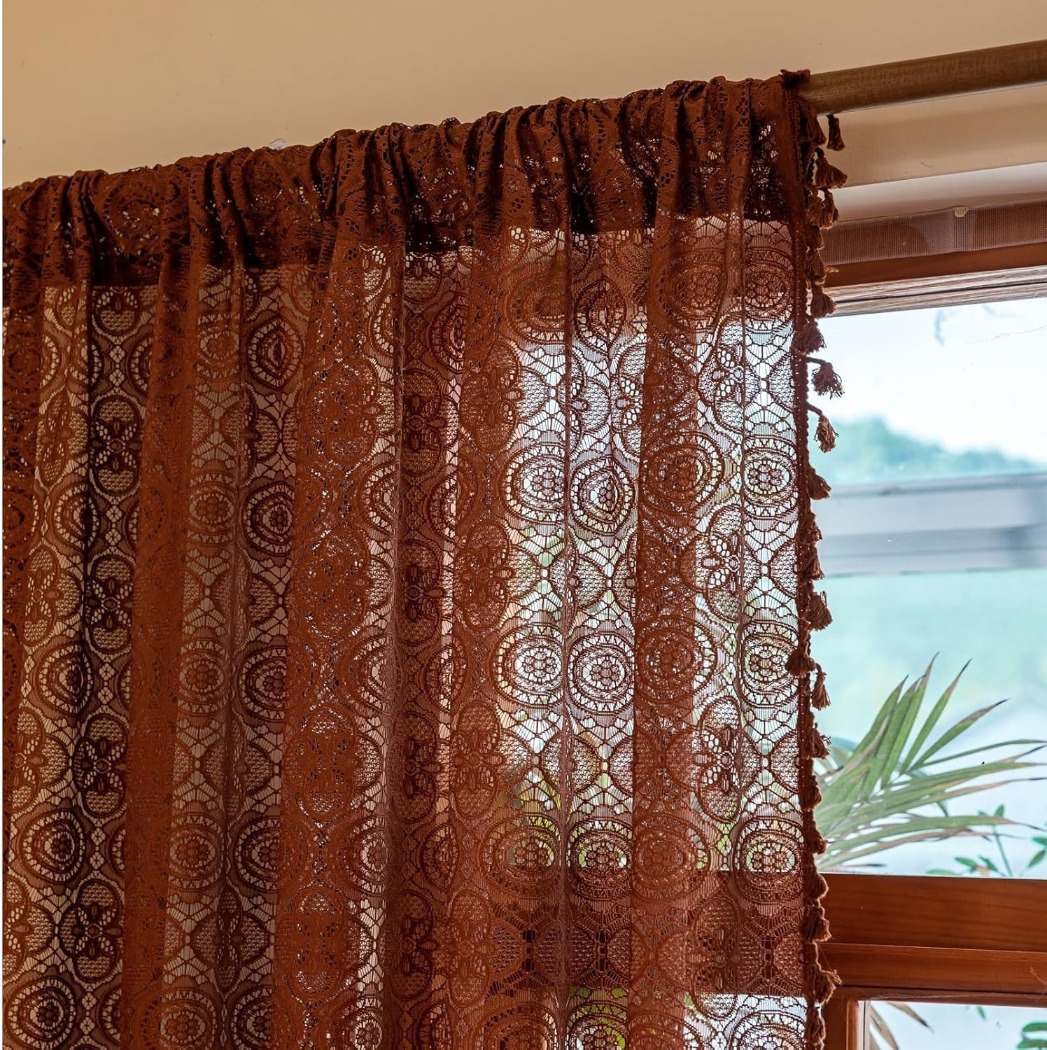 YJ YANJUN Boho Lace Curtains 54 inch Length 2 Panels -Vintage Floral Crochet She